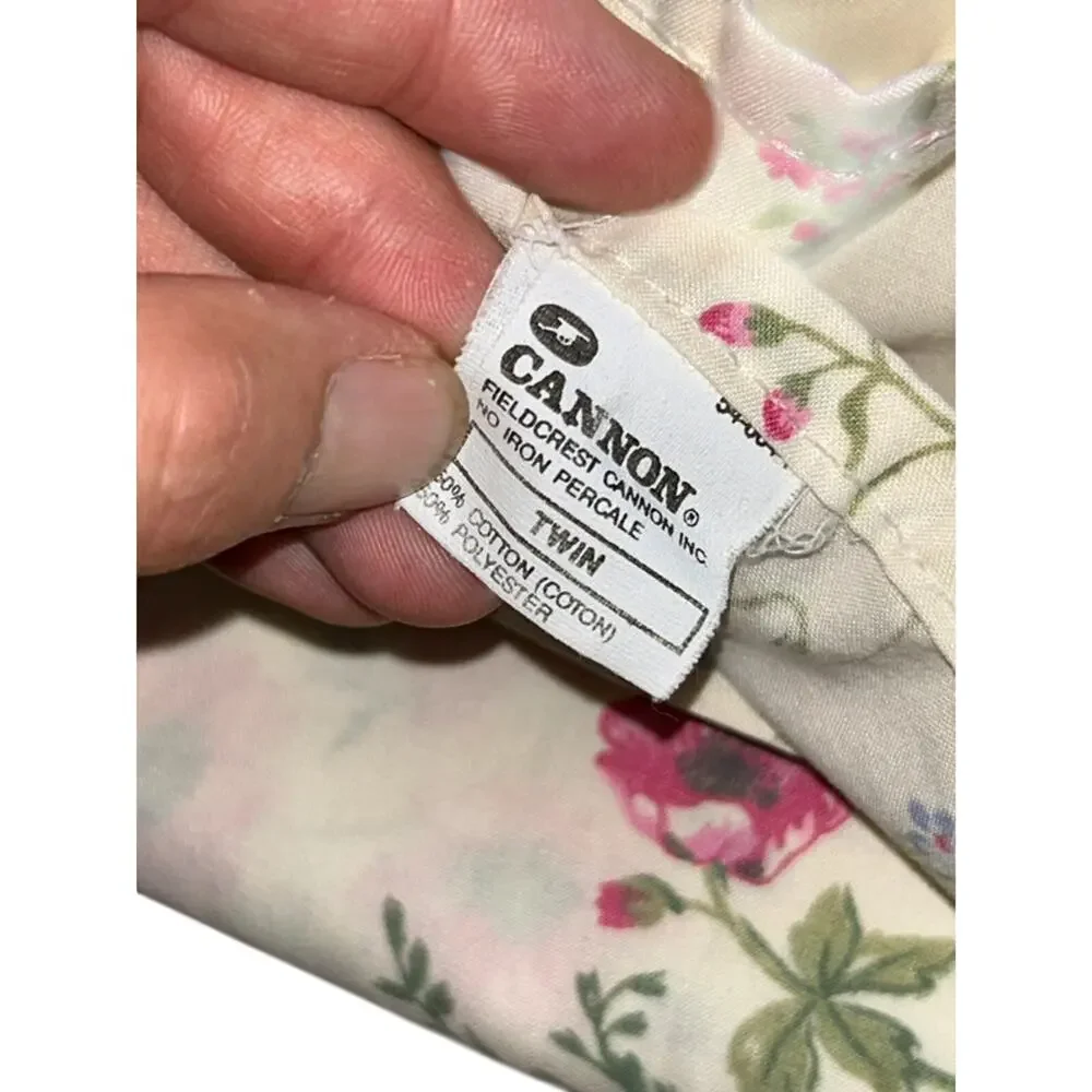 Vtg Cannon Cottagecore twin Sheet Set Garden Country Rose Floral White Pink